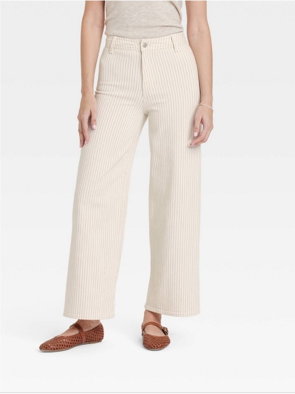 Universal Thread Cream Pinstripe sailor wide leg Jean